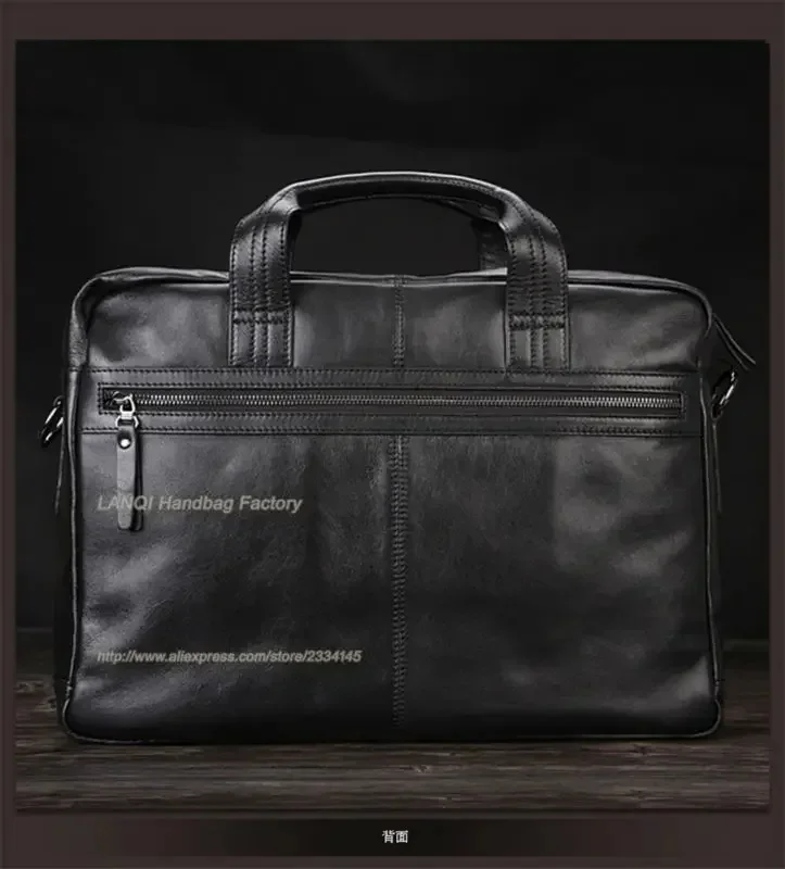 High Class Luxury Genuine Briefcases Leather Office Men Business Male 15"Laptop Shoulder Bags Tote Black