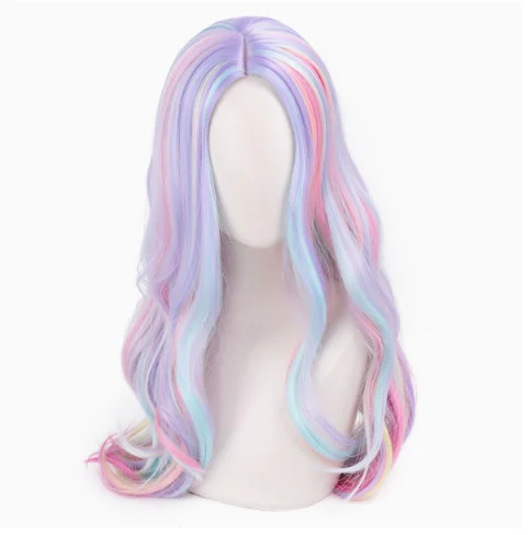Grey Wig With Pink Long Body Wave T Part Lace Front 100%  Hair Wig Glueless