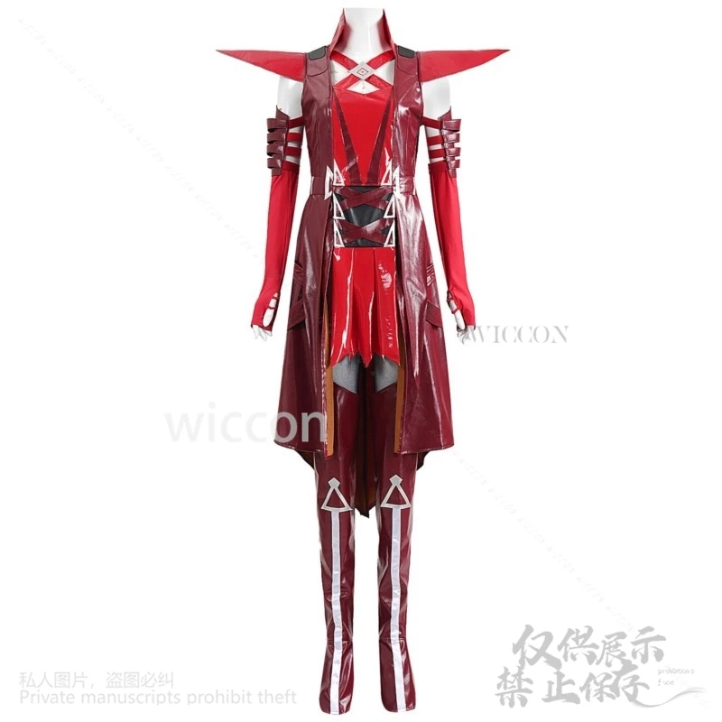 Anime Game Rivals Cosplay Witch Costume Sexy Red Pu Coat Party Dress Punk Uniform Y2K Jirai Kei Girls Wigs Halloween Customized