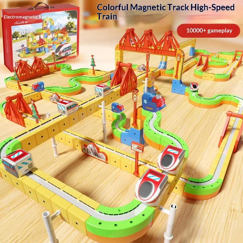 

Magnetic building block railway car magical three-dimensional railway car electric magnetic attraction train high-speed rail toy