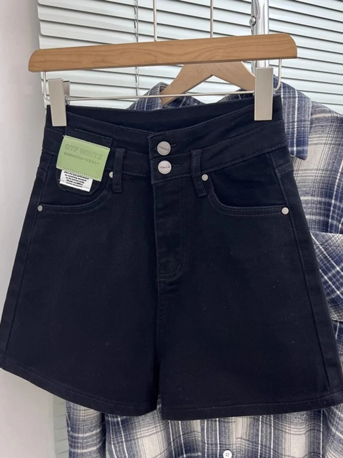 

High Waist Bla Denim orts Women's plus Size Summer Elastic Slimming Hip Covering Casual A-Line Hot Pants