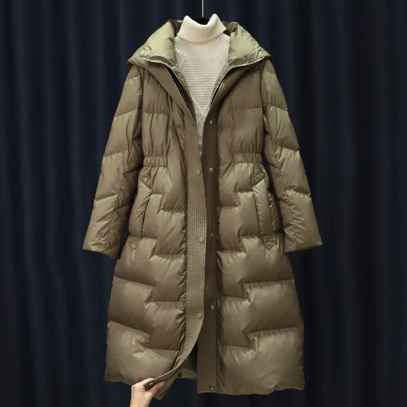 Women's down Jacket Autumn Winter New Fashion Slimming Belted Midi White Duck down Coat Long Sleeve Thickened Winter Coat