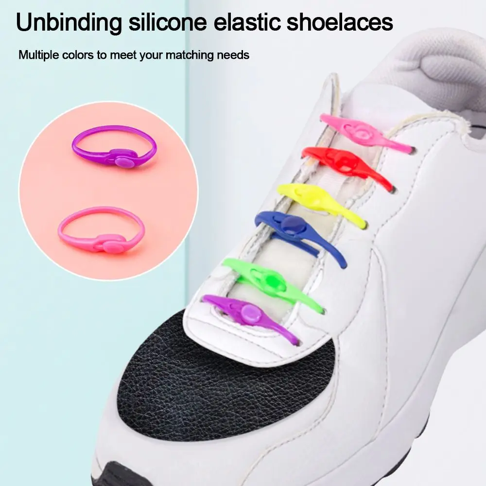 12Pcs/set Creative Silicone Stretch Shoelace Elastic Solid Color Sneakers Laces Shoe Bands Lazy People's Shoe Strap