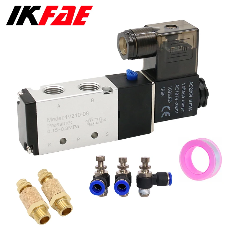 Pneumatic Electric Solenoid Valve 5 Way 2 Position Control Air Gas Magnetic 4V210-08 12V 24V 110V 220V Coil Volt