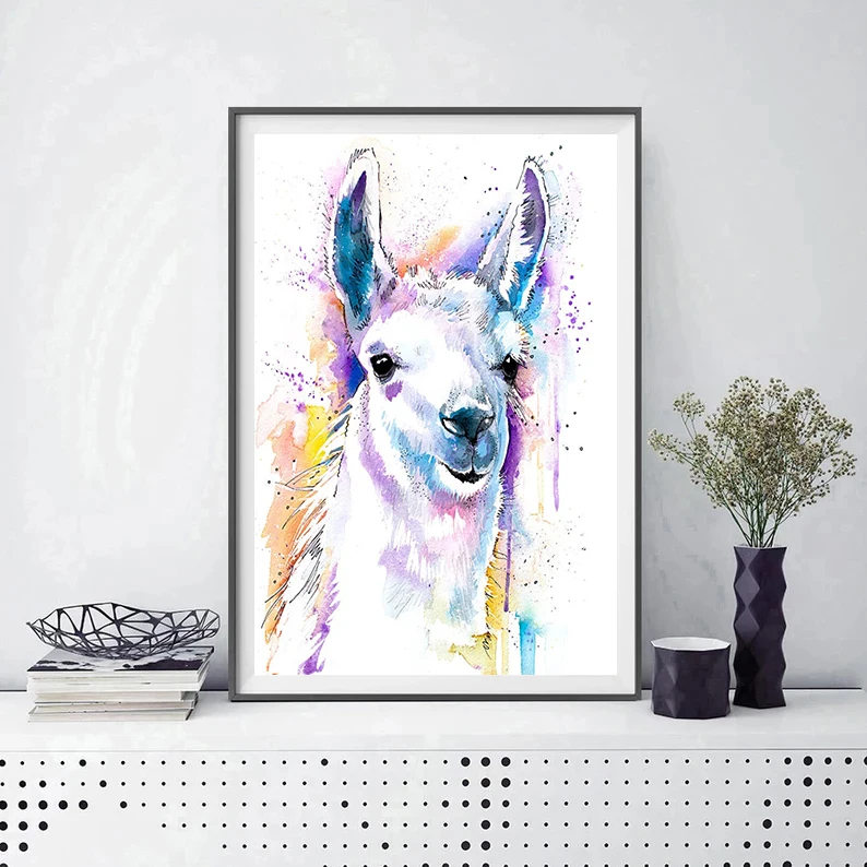 Nordic Watercolor Animals Posters Alpaca Horse Chimpanzees Elephant Penguin Canvas Painting Wall Posters Bedroom Home Decoration