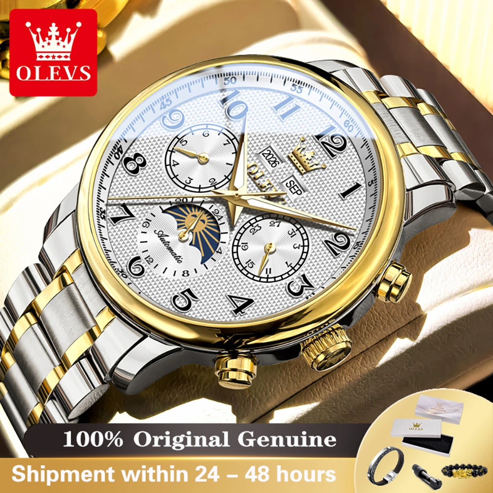

OLEVS Men's Watch Moon Phase Diving Mechanical Watch For Men Top Brand Original Waterproof Perpetual Calendar Man Clock 7126