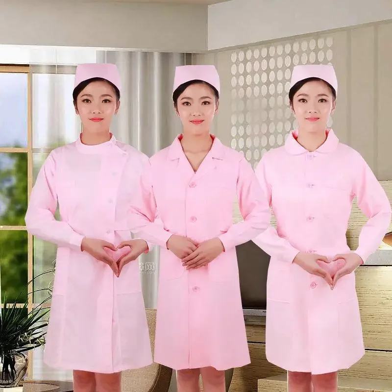 2025 Krankenschwesteruniform, Laboruniform für Frauen, Uniformen, Arbeitskleidung, Apotheke, weißer Mantel, Kostüm, weiblich, Spa, Schönheitssalon, langes Jackenkleid