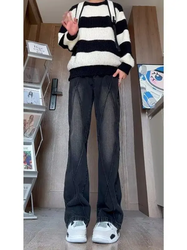 

Мужские джинсы прямого кроя в стиле ретро-патчворк, модные, свободные, длинные, в стиле стритстайл, молодежные, двухцветные