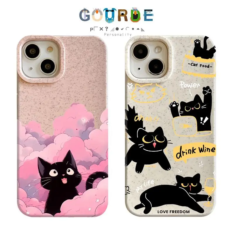 Gourde Funny Cute Casing Black Cat Star River Pattern Case for Iphone 15 14 12 13 11 Pro Max IP 7 8 Plus Iphon X XS XR Xs Max