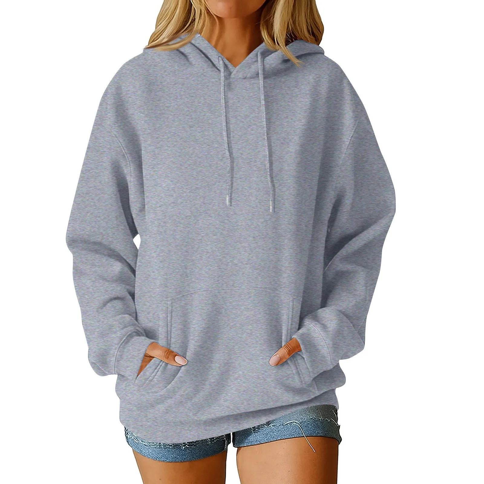 เสื้อผู้หญิงแขนยาว คอ R เสื้อแฟชั่นฤดูใบไม้ร่วง เสื้อลำลอง เสื้อคลุมทำงาน เสื้อฮู้ดผู้หญิง เสื้อผู้หญิง