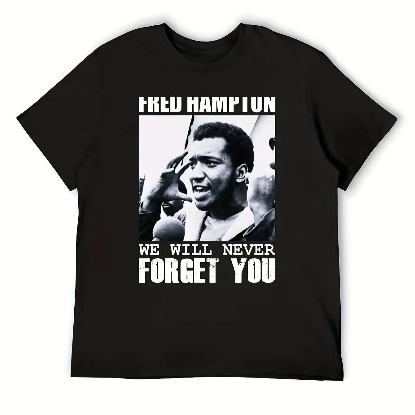 RONGCD Men's Fred Hampton Black T-Shirt Revolutionary Socialist Pattern T-Shirt | Unisex Pure Cotton All-Season Streetwear Shirt