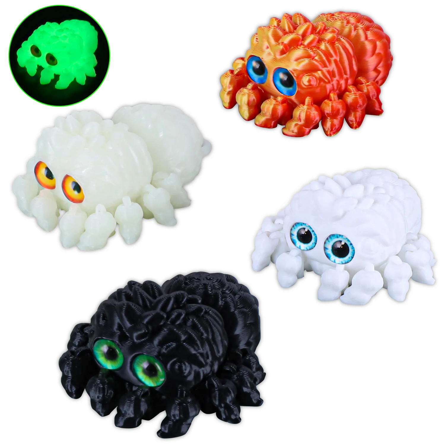 4 قطع عنكبوت مطبوع ثلاثي الأبعاد مع 10 أرجل متحركة وعيون واقعية - ديكور مكتب رائع مخيف، سلسلة مفاتيح، سحر حقيبة، هدية فريدة من نوعها للهالوين #2