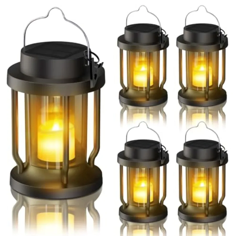 

Solar Lantern Outdoor and Indoor Use Hanging Solar Lights with Realistic Flickering Flameless Candle, Weatherproof for Gardens,