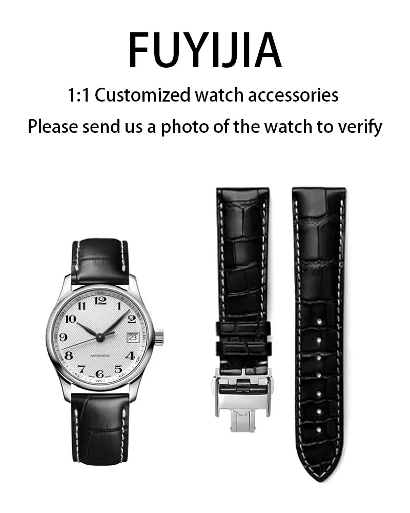 FUYIJIA คนรัก Custom L-ongines L2.628 Original Watchband 13 มม.~ 22 มม.อินเทอร์เฟซ Cowhide สายคล้องผีเสื้อหัวเข็มขัดหนังลูกวัวเข็มขัด