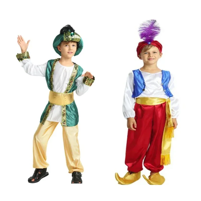 2025 New Purim Kids Children halloween Party Aladdin Costumes Aladdin Lamp genie costume Adam prince Fantasia Arab Clothing b AA