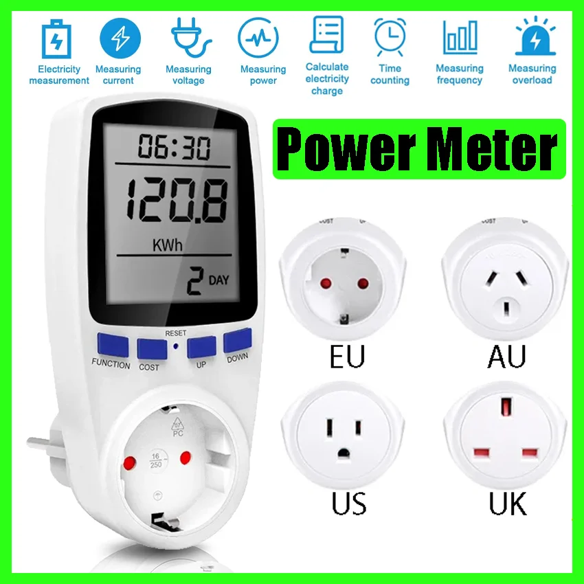 Presa di misurazione analizzatore di potenza Digital LCD wattaggio Kwh misuratore di energia misuratore di potenza presa wattmetro US UK AU EU