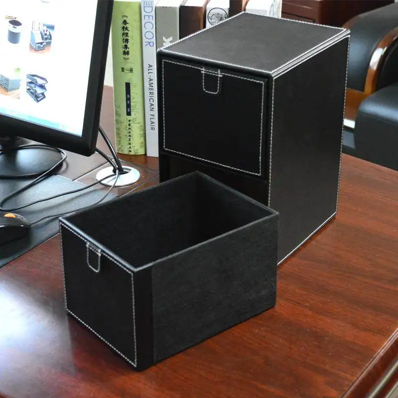Creative Leather CD Storage Box 2-Drawer DVD Disc Organizer Cabinet with High-End Desktop Design for Media Collection&Home Decor - view 3