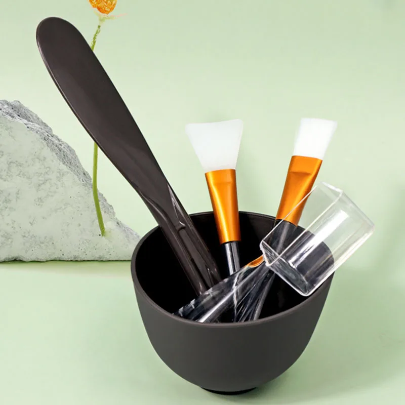 2/3/4/5Pcs Black Silicone Face Mask Bowl Set DIY Facemask Mixing Tool Face Cleaning Skin Care Applicator Salon Beauty Supplies