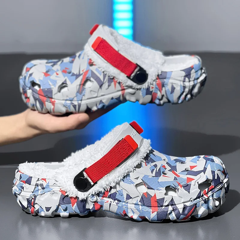 

New Men Winter Slippers Indoor Comfortable Warm Slippers Summer Removable Sandals Men Casual Non Slip Plush Fur Slippers for Men