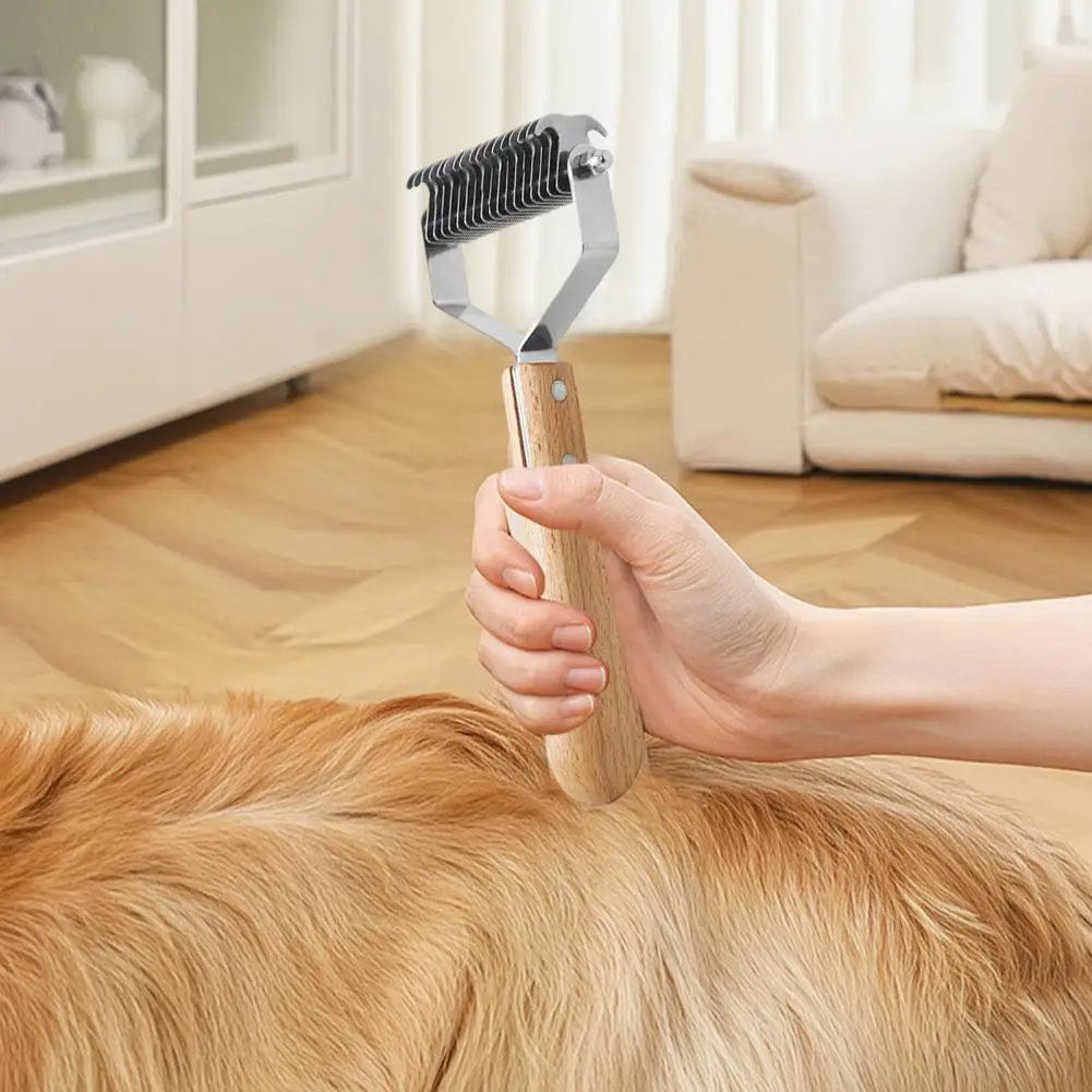 Dog Comb Professional Pet Hair Removal Knife Stainless Steel Wooden Handle Device Cleaning Remover Grooming Brushes