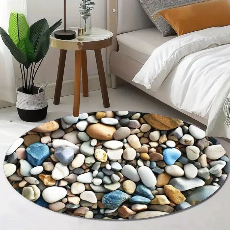 Optical Illusion Clear Stream Rock Wooden Plank Bridge Circular Area Rug Green Water Scenery Print Anti Slip Round Doormat Rug