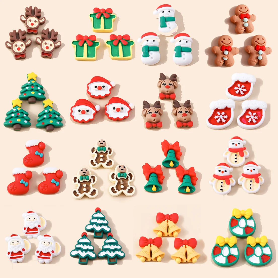 

Leslie 10pcs New Resin Christmas Pendants Deer Bell Gingerbread Man Snowman Santa Claus Charms for DIY Jewelry Making