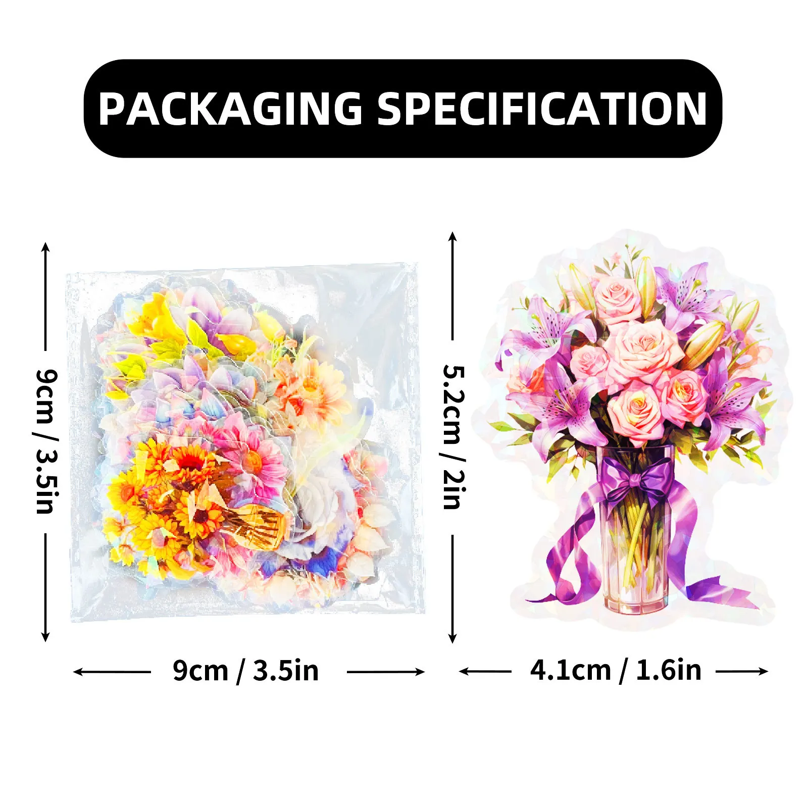 50pcs Laser Flower PET Transparent hand tent Waterproof Sticker DIY Luggage Notebook Flower Sticker