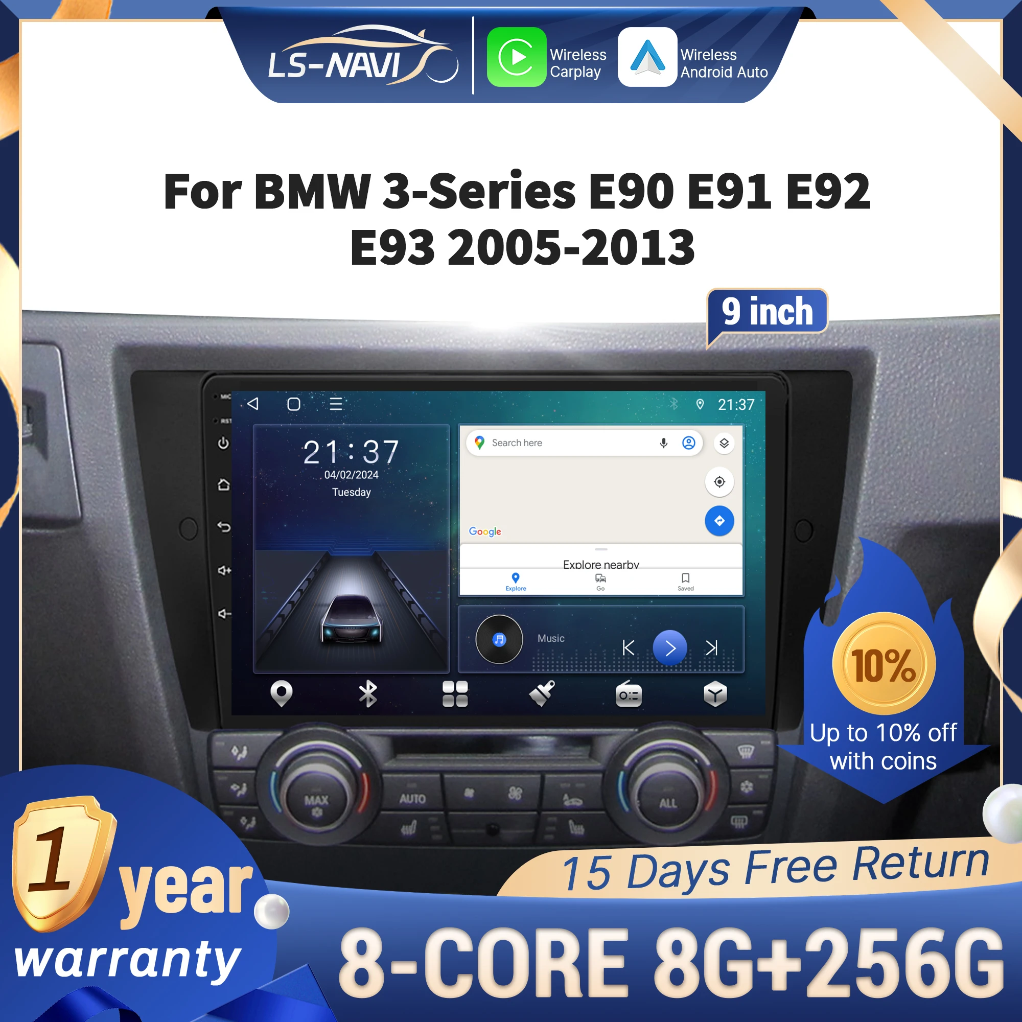 لسيارات BMW 3-Series E90 E91 E92 E93 2005-2013 راديو السيارة الوسائط المتعددة الملاحة GPS اللاسلكية CarPlay 4G وحدة رأس اللمس شاشة ستيريو