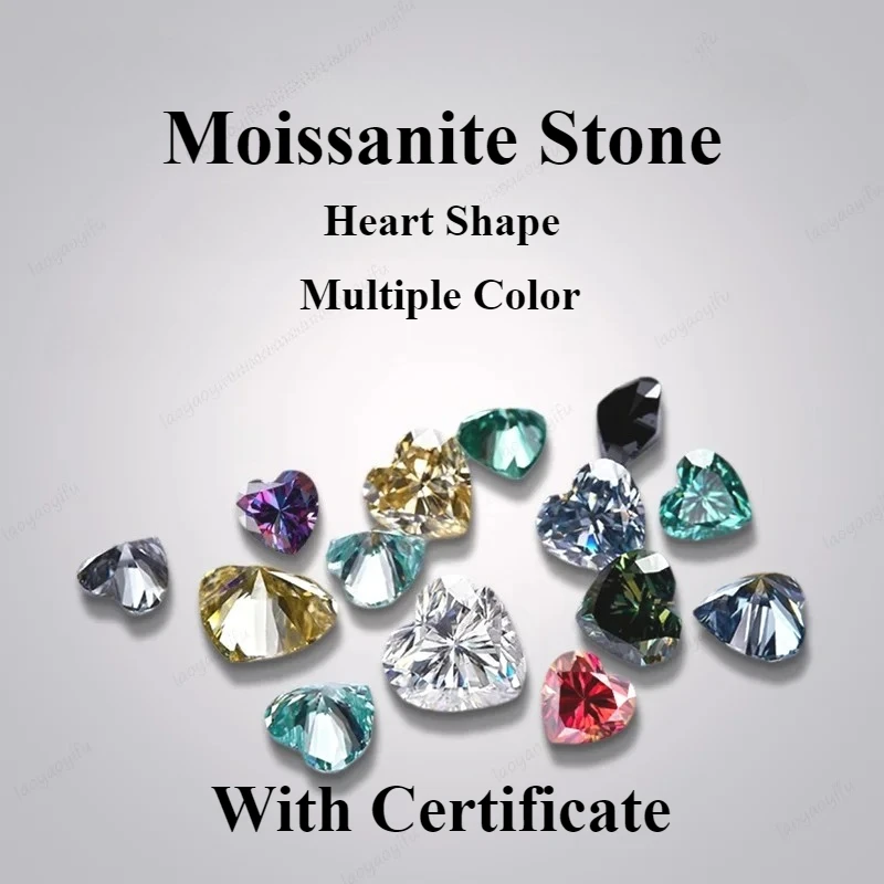 Pedra moissanite em formato de coração, pedra preciosa de múltiplas cores para materiais avançados de fabricação de joias, testador de diamante com certificado