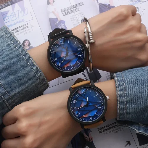 Reloj deportivo con esfera grande para hombre y mujer, cronógrafo de cuarzo con diseño de cielo estrellado, correa de cuero, ideal para regalo, 2024