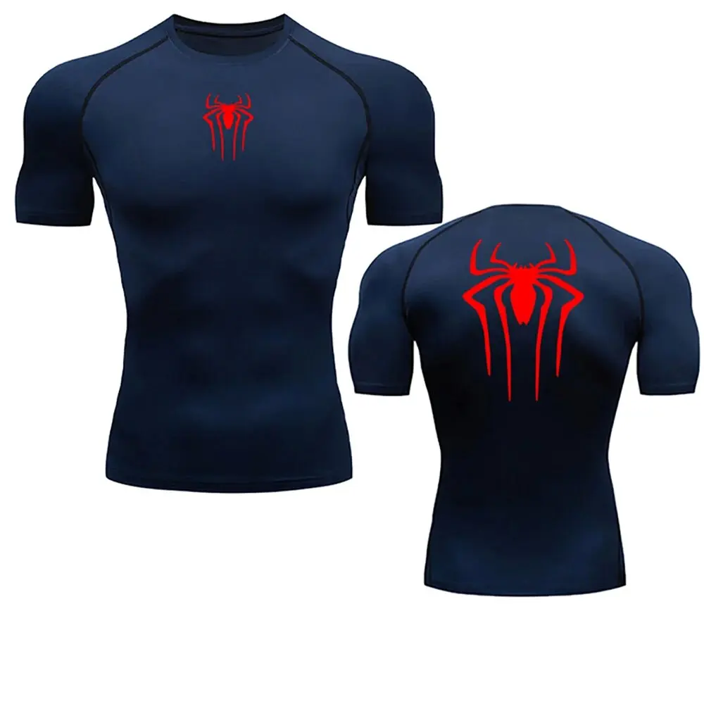 Men\'s Compression Spider Printed T-Shirt Sports Y2K Short Sleeve Muscle Fitness Tight Quick-drying Breathable Gym Clothes Tops