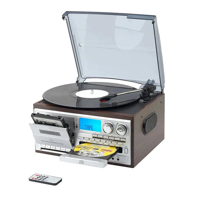 Retro Vinyl Multi Functions Record Player Turntable 3-Speed Phonograph With AM/FM Radio CD/Cassette-A00E