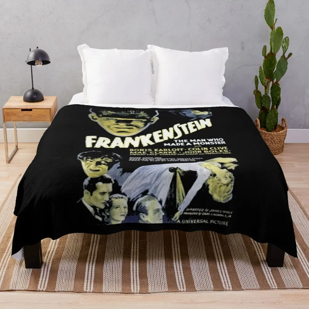 

Frankenstein Vintage Horror Movie Poster Scary Halloween Monster Throw Blanket Retros Blankets For Sofas cosplay anime Blankets