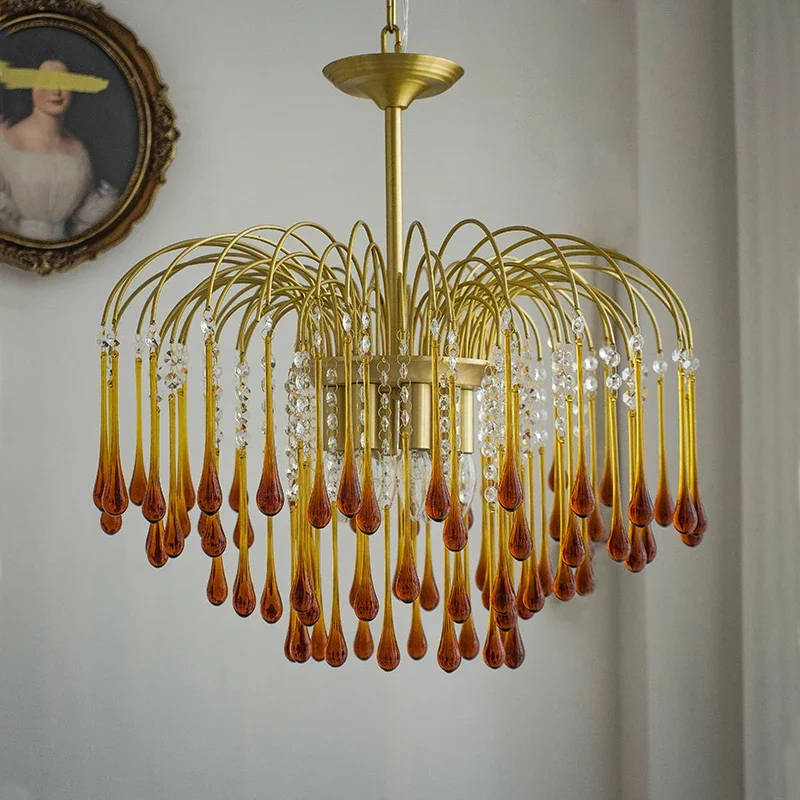 

Цельномедная хрустальная люстра в пасторальном стиле для спальни, ретро-кабинета, прихожей, столовой.