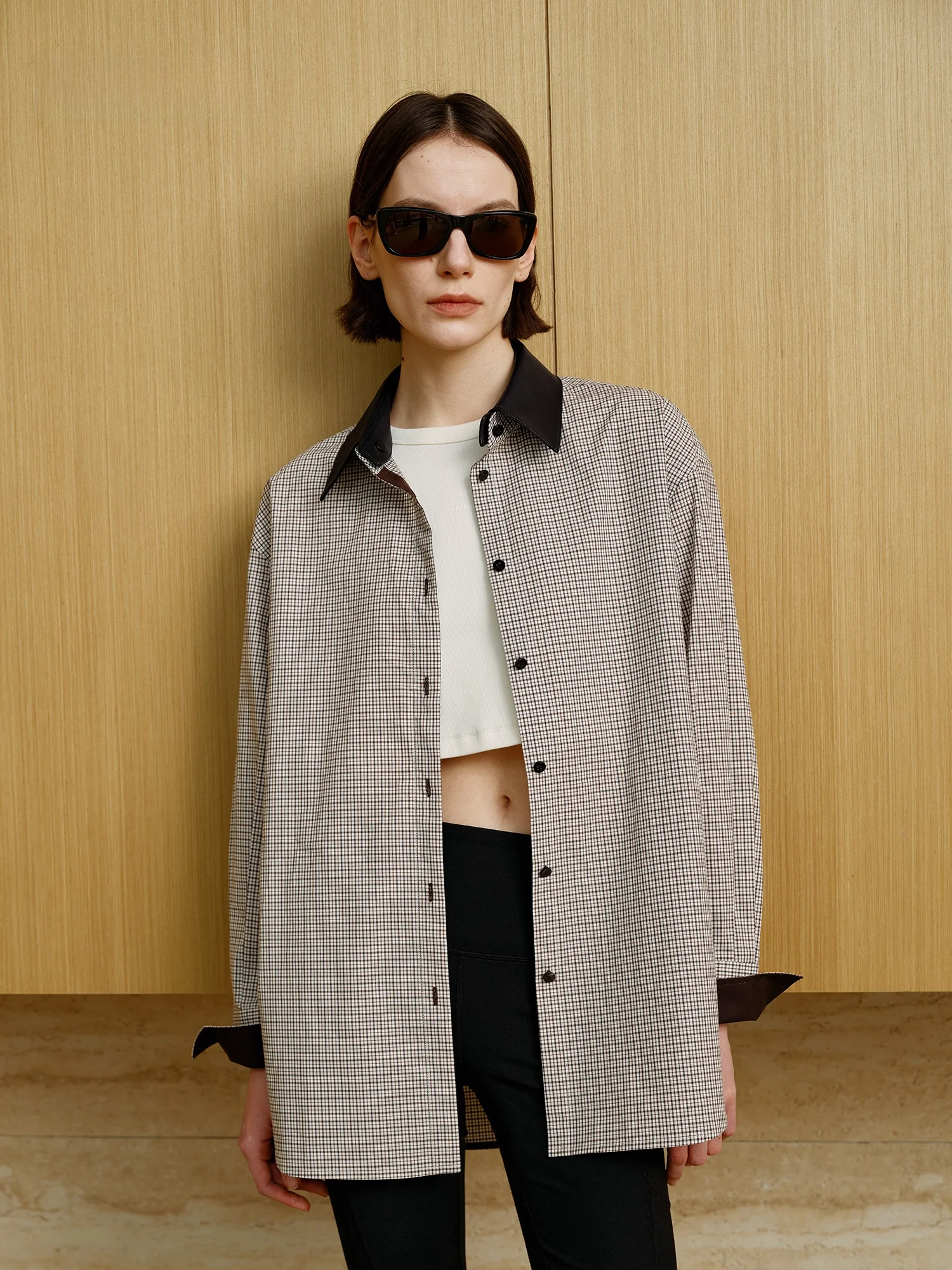 

MARIUS Classic Vintage High Densi Cotton irt with Detachable Leather Collar Straight Cut Casual Sle Long Sve Women's...