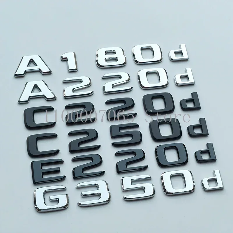 2017 Flat Letters A180d A200d  A220d C220d C250d C300d E220d G350d ABS Car Emblem for Diesel Oil Trunk Nameplate Logo Sticker