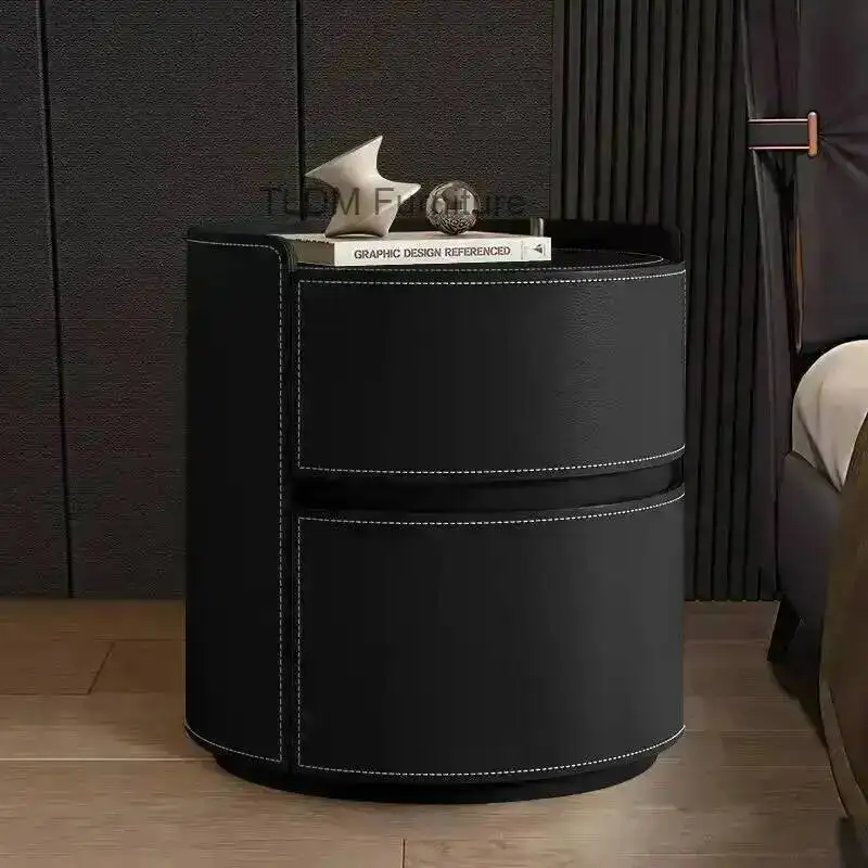 Leather Dirt Bedside Resistant Bedroom Simple Table Storage Simple Bedside Furniture Saddle Table Italy Round