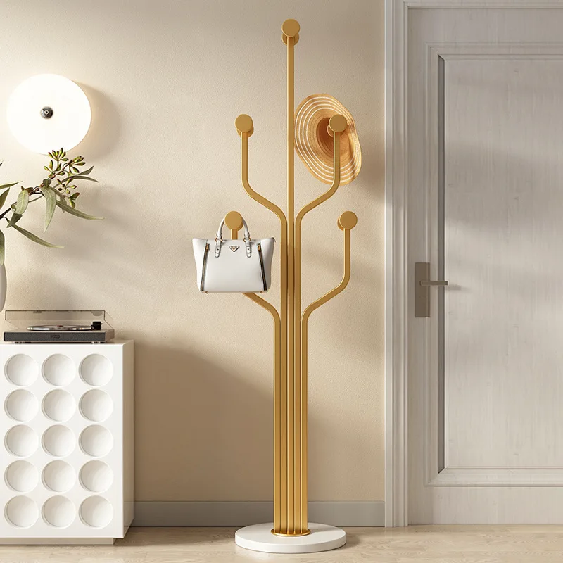 Luxury Floor Standing Coat Rack for Bedroom Living Room Iron Clothing Hanger Marble Base Bag Hook for Home Use
