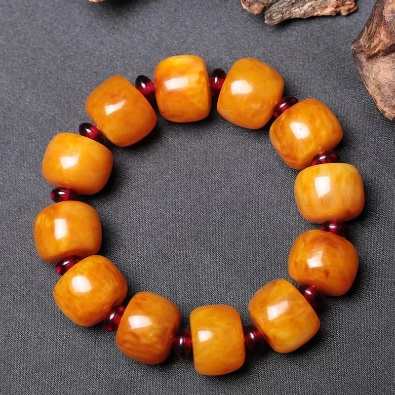 Gold Twisted Honey Old Honey Wax Amber Bucket Bead Hand String Original Stone Beeswax Men's Bracelet Gift Men Yellow Bangle