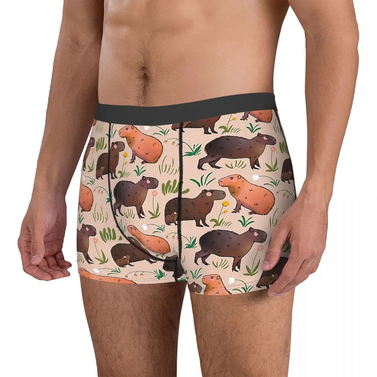 Novelty Boxer Capybara Cute Green Animal Pattern Shorts Panties Men\'s Underwear Breathable Underpants for Homme S-XXL