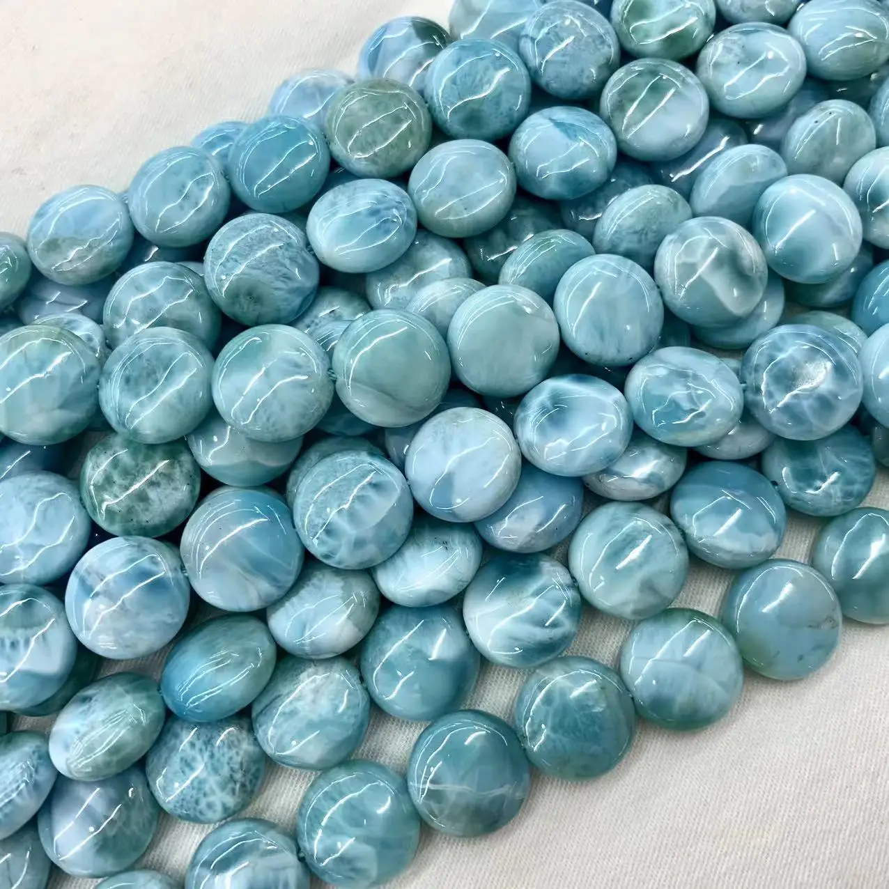 

12mm Coin Dominica Larimar/Copper Pectolite Natural Gemstone DIY Loose Beads For Jewelry Making Strand 15" Wholesale