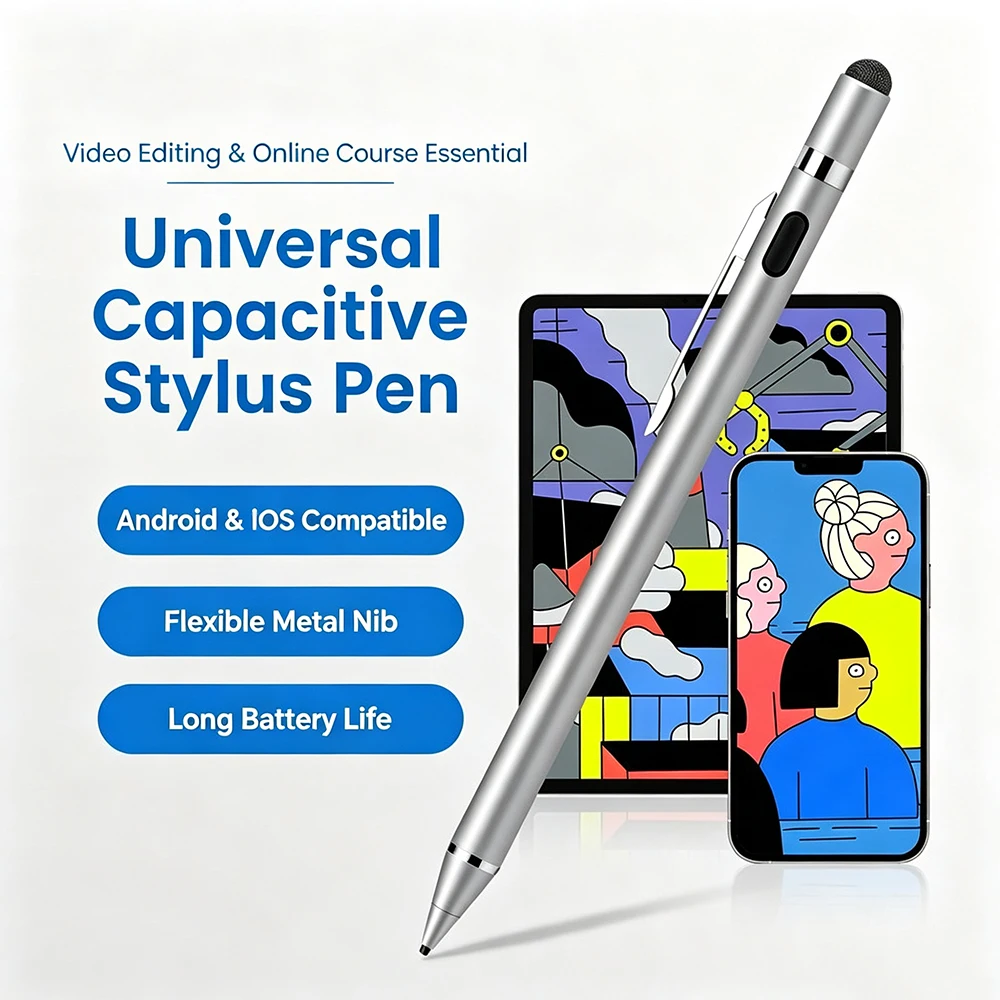 Rechargeable Capacitive Stylus Pen 1.5mm Copper Tip Touch Pencil Universal For iPad Xiaomi Android Phone Educational Tablet