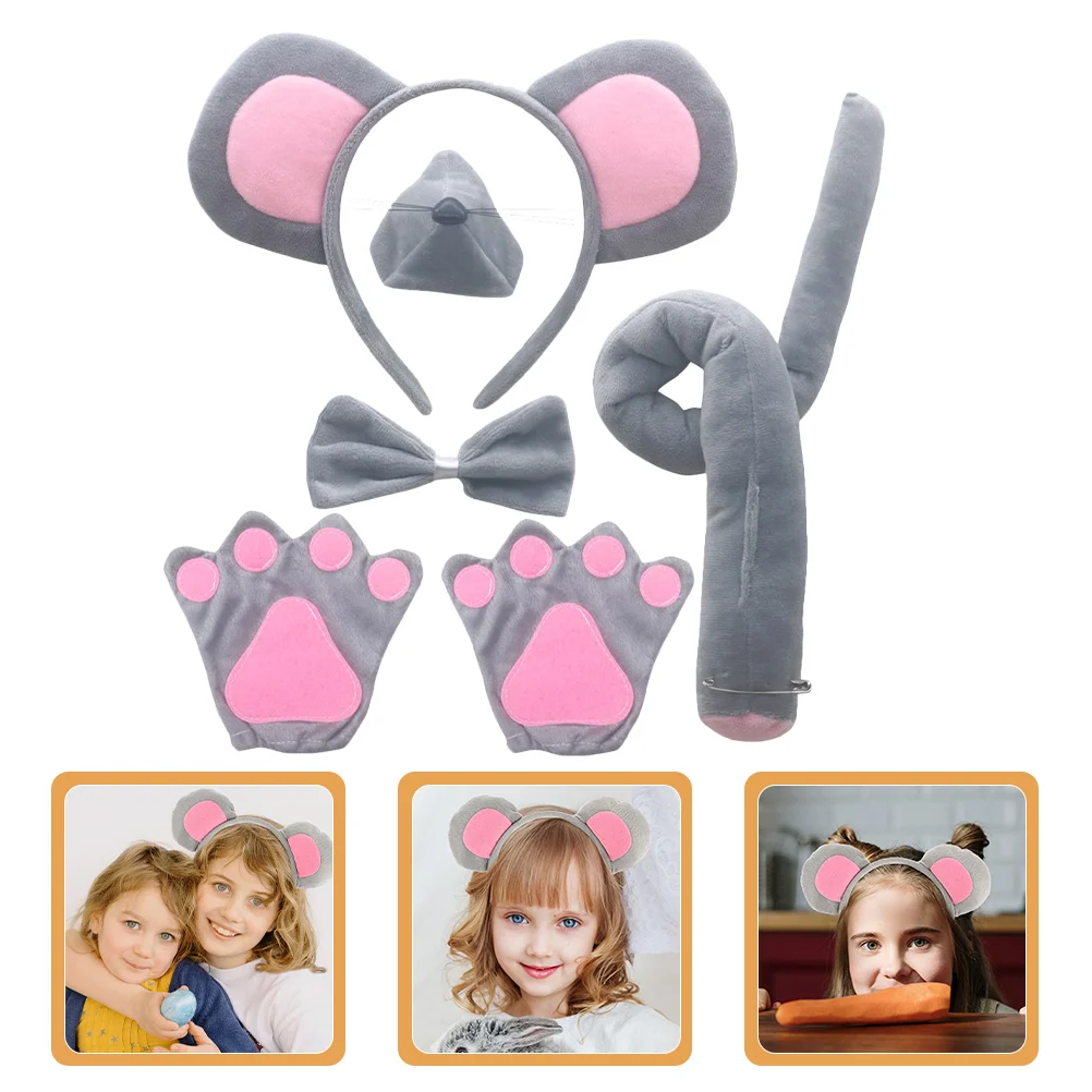 

Stuffed Animals Cartoon Mouse Headband Ears Tail Rat Costume Kids Suit Party Favors Grey Headbands Boy