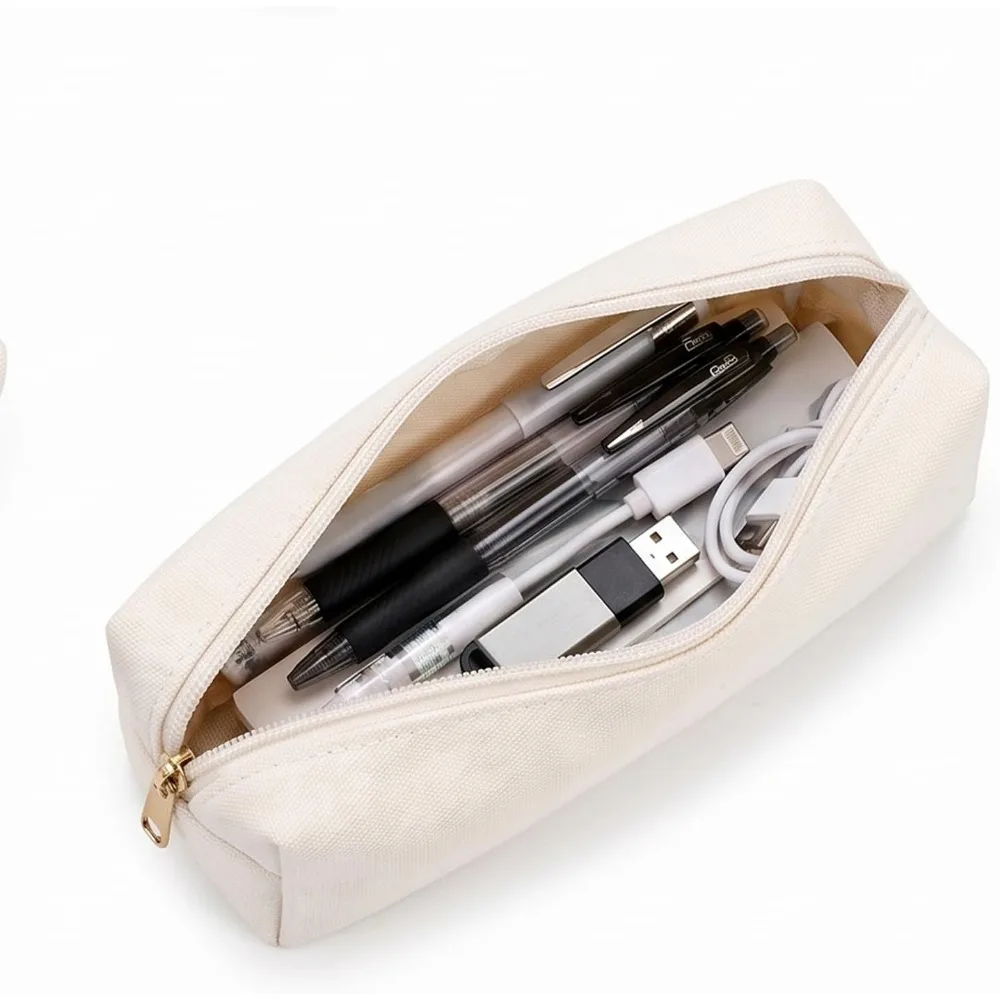 Elegant Solid-Color Pencil Case with Secure Zipper Closure for Travel Essentials