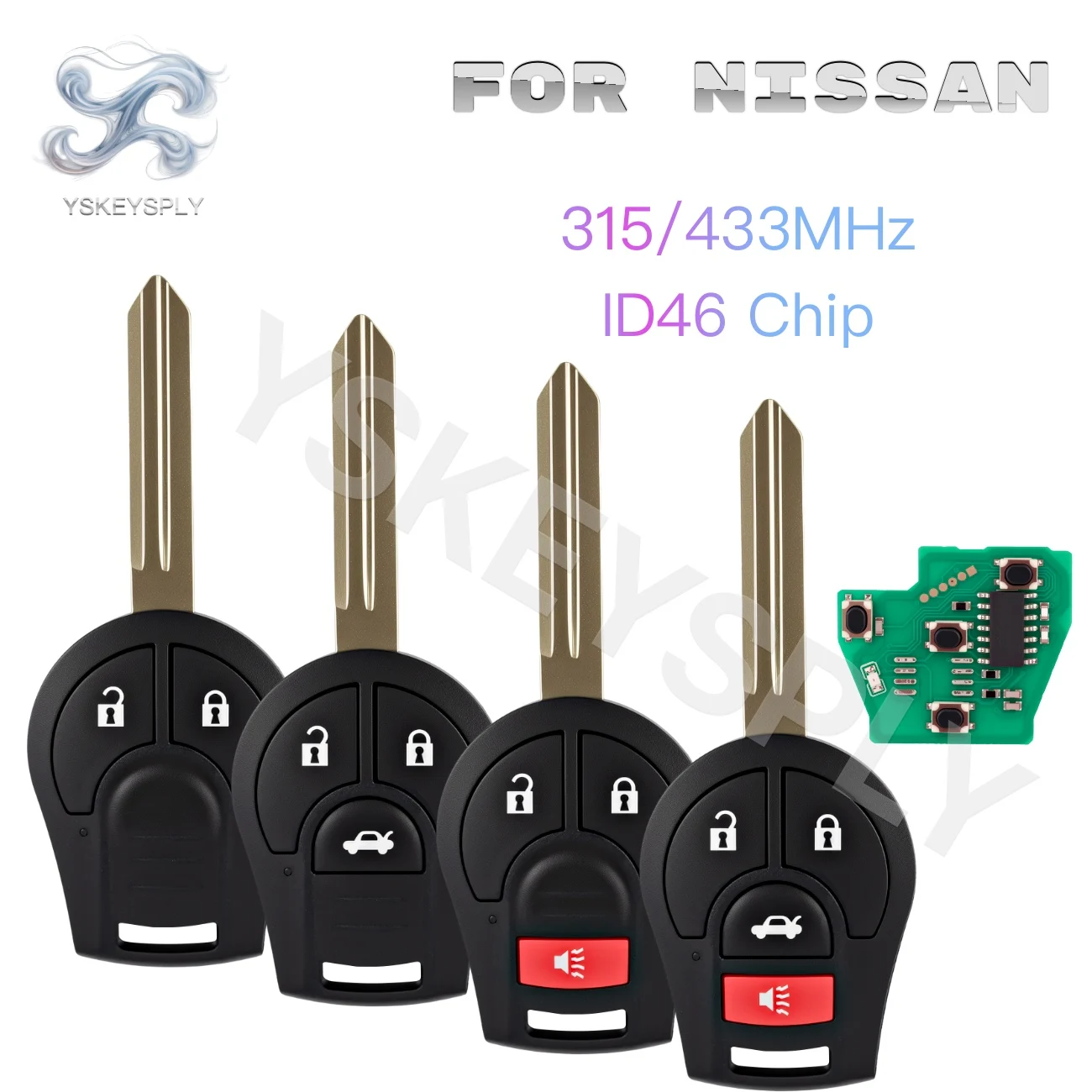

For Nissan SYLPHY Qashqai Tiida LANNIA Sunny Sentra X-Trail Versa Cube Juke Rogue Altima Remote Car Key 315/433MHz ID46 Chip