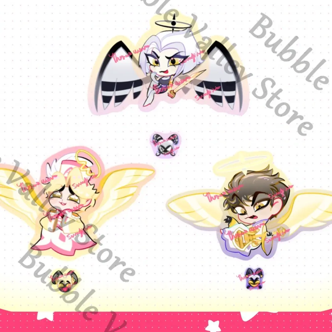 Anime Hazbin Hotel Alastor Husk Lucifer Adam Lute Cosplay Wings Can Move Acrylic Pendant Keychain Cartoon Keyring Adorn Gift view 4