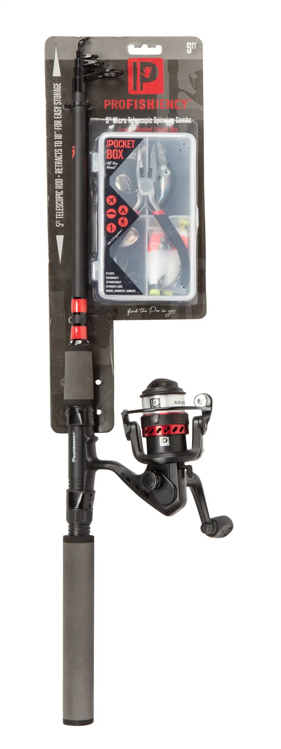 

Profishiency 5' Micro Telescopic Fiberglass Spin Combo with Loaded Pocket Box