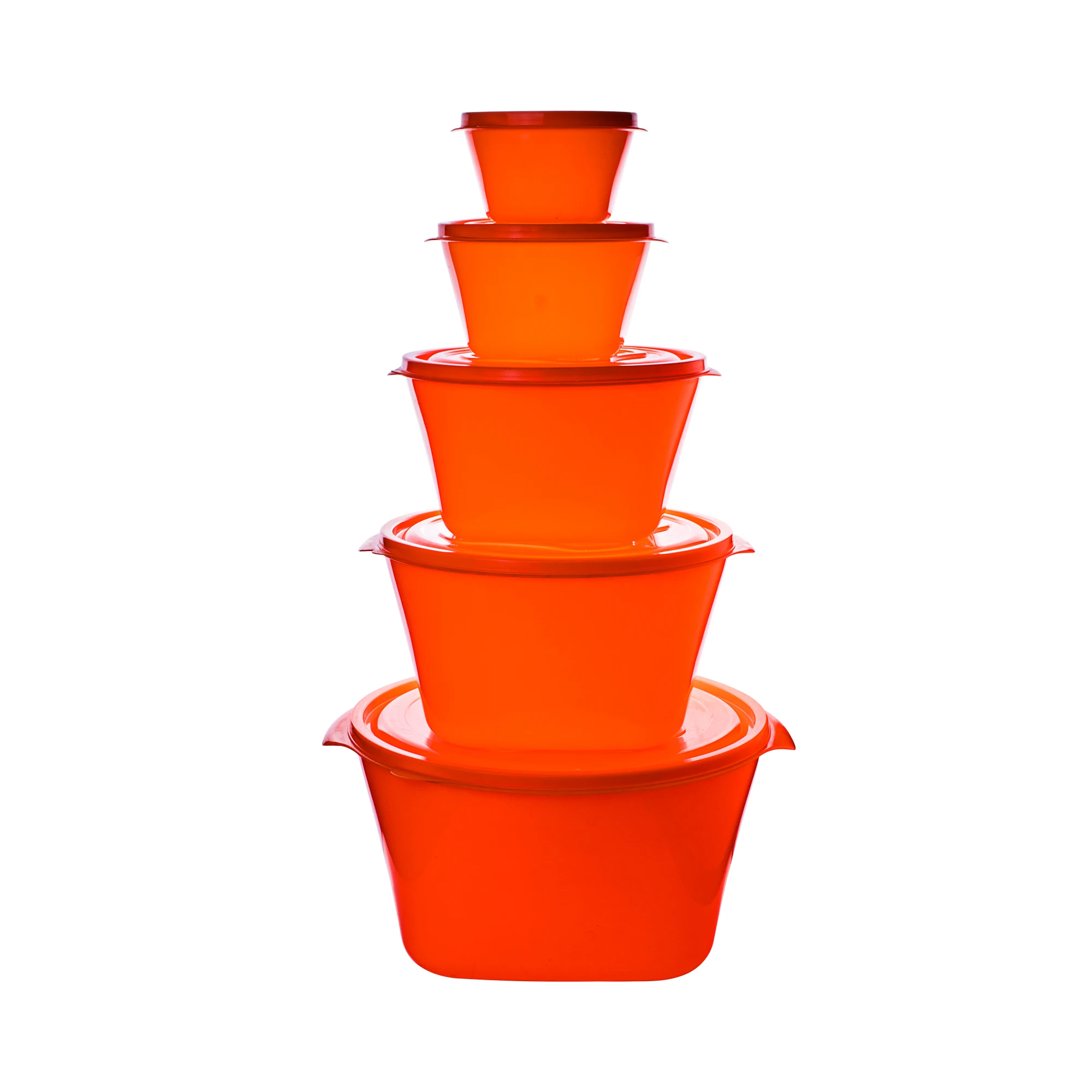 ROUND USE MULTI POT GAME WITH ORANGE LID NEON 5 PIECES BPA FREE ANALENI