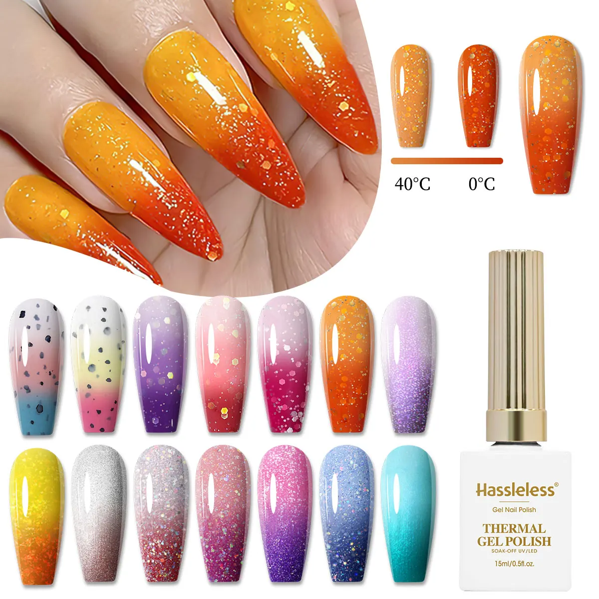 16 Colors of Thermochromic Gel Nail Polish - Trendy Autumn/Winter Thermochromic Gel Nail Polish with LED Gloss and Shine for a S