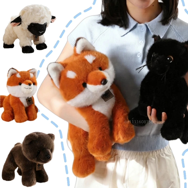 

22/30cm Kawaii INS Stand Fox Plush Doll Pillow Soft Cute Sheep Black Cat Brown Bear Animal Stuffed Toy Home Decor Gift For Kids